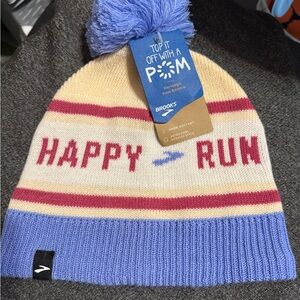 Brooks OSFA Pom Beanie - Blue, Cream, and Red